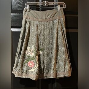 Ted Baker London Olive Green A-Line Skirt with Floral Embroidery